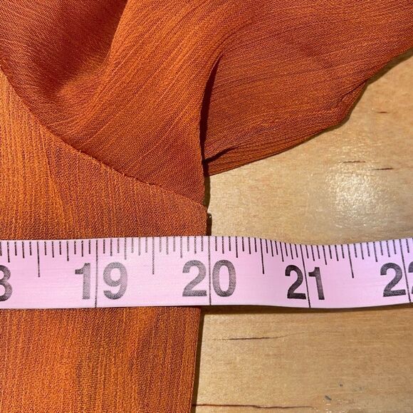 1.State Womens Split Neck Tiered Long Sleeve Lined Babydoll Mini Dress Burnt Ora - Picture 7 of 9